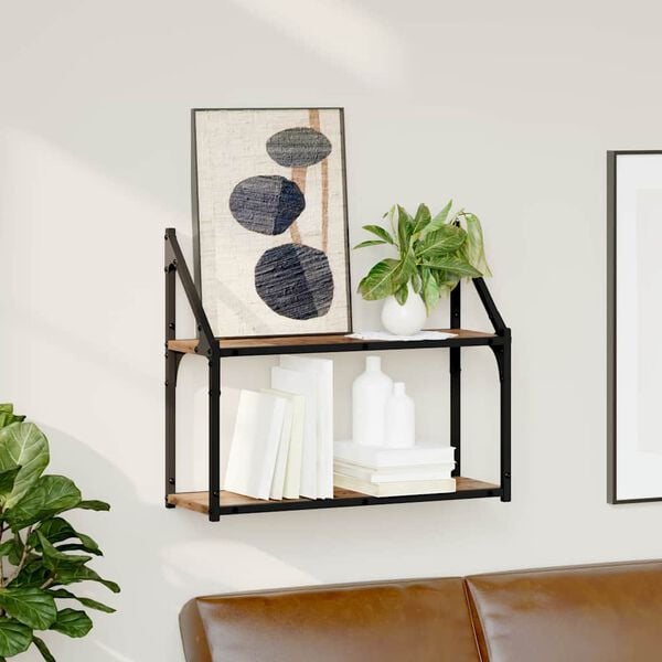 vidaXL Wall Shelf with Shelf Old wood 60 x 21 x 51 cm Engineered Wood
