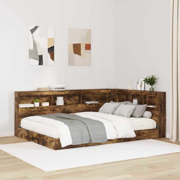 vidaXL Storage Headboard with Shelf Smoked Oak 160 cm Engineered Wood