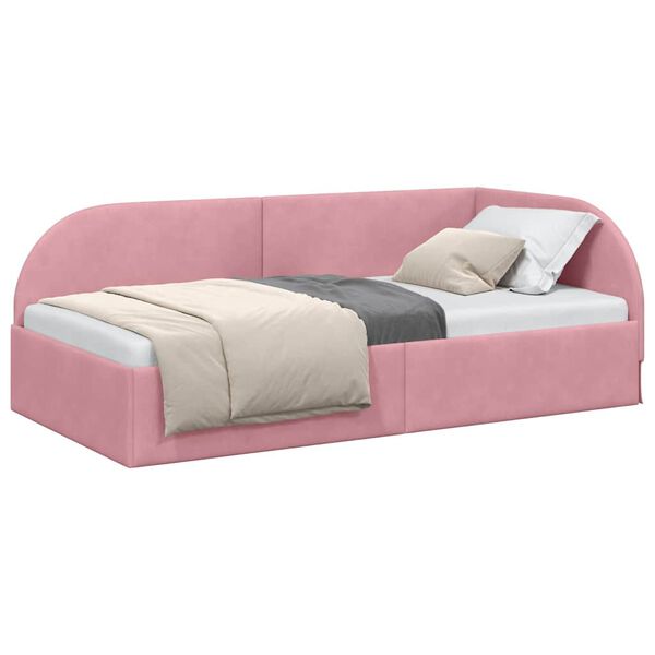 vidaXL Corner Bed Frame with Headboard Pink 90 cm x 200 cm Fabric