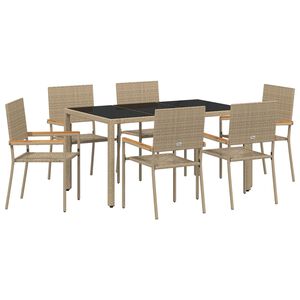 vidaXL Garden Dining Set 7 pcs Beige Poly Rattan