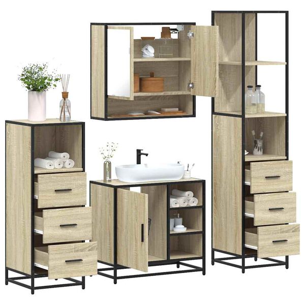 vidaXL 4&nbsp;Piece Bathroom Furniture Set&nbsp;Sonoma Oak Engineered Wood