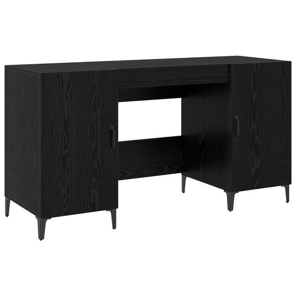 vidaXL Desk with Storage Black Oak 140 x 50 x 75 cm Engineered Wood
