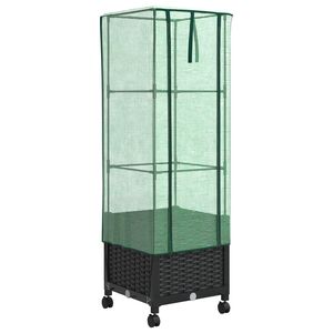 vidaXL Garden Planter with Greenhouse Cover&Wheels Black PP
