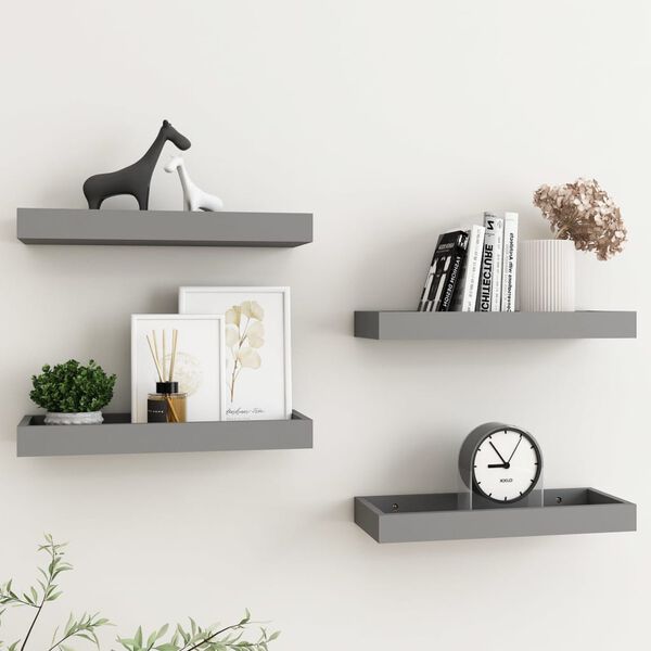 vidaXL Loggia Wall Shelves 4 pcs Grey 40x15x4 cm MDF