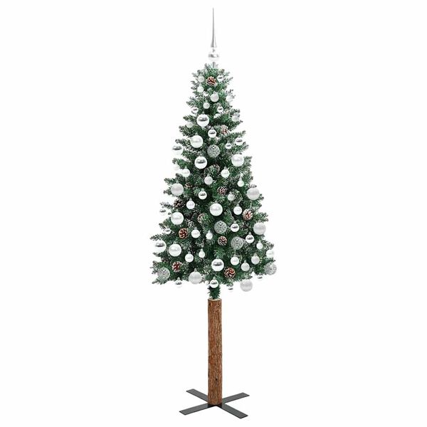 vidaXL Slim Christmas Tree Green 180 cm PVC and Solid Pine wood