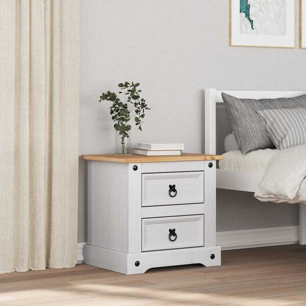 vidaXL Bedside Table with Drawer White 53 x 39 x 47 cm Solid Pine Wood