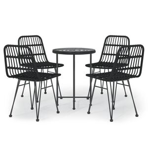 vidaXL 5 Piece Garden Dining Set Black Poly Rattan