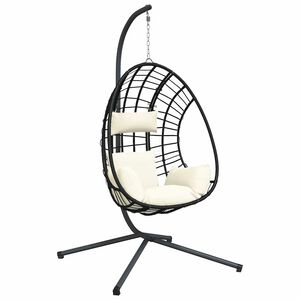 vidaXL Hanging Egg Chair with Stand Beige Rattan and Steel