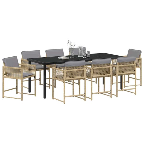 vidaXL Garden Dining Set 9 pcs Beige Poly Rattan