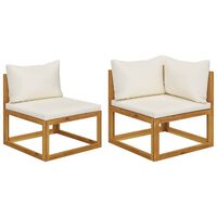 vidaXL 2 Piece Sofa Set with Cream White Cushions Solid Wood Acacia