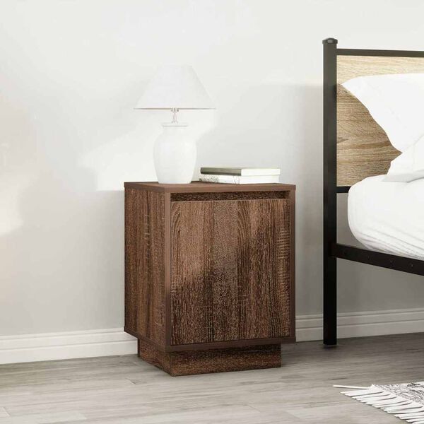 vidaXL Bedside Cabinet with LED Lights&nbsp;Brown Oak 38x34x50 cm