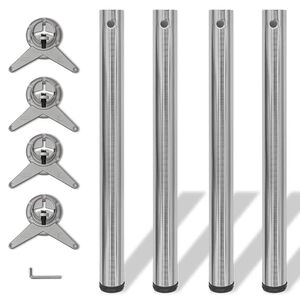 vidaXL Table Leg | Set of 4 | Brushed Nickel | Iron | 4 Pack | Height-Adjustable