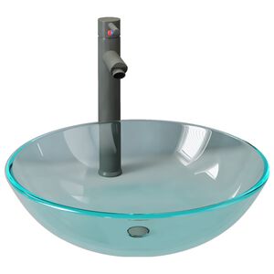 vidaXL Bathroom Sink with Tap and Push Drain Clear Tempered Glass