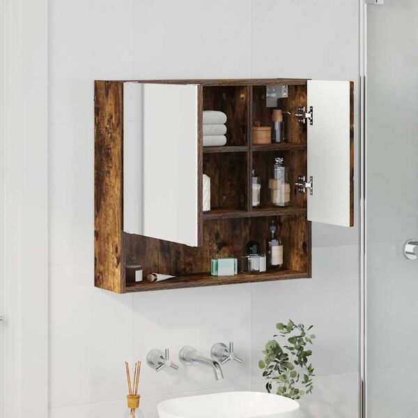 vidaXL Mirror Cabinet Smoked Oak 59 x 17 x 55 cm Engineered Wood