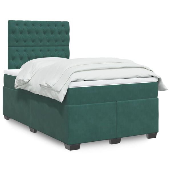 vidaXL Box Spring Bed with Mattress Dark Green 120x190 cm Small Double Velvet
