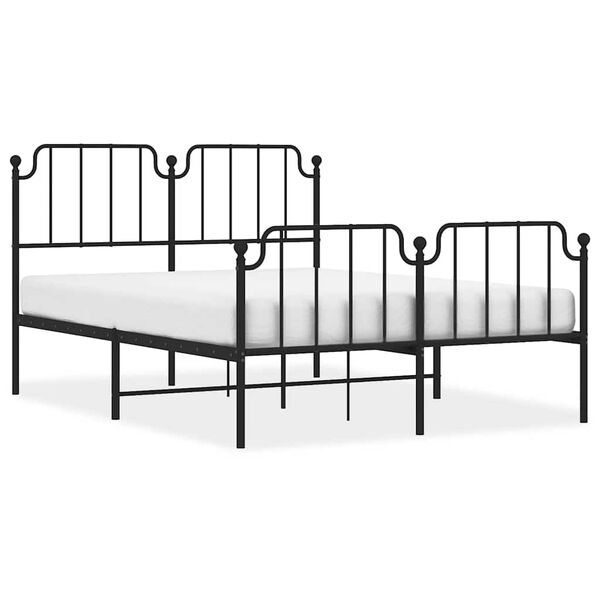 vidaXL Metal Bed Frame without Mattress with Footboard Black 135x190cm