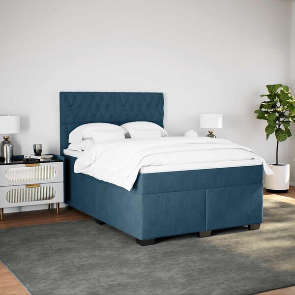 vidaXL Box Spring Bed with Mattress Blue 140x190 cm Velvet
