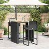 vidaXL 3 Piece Garden Bar Set with Cushions Black Poly Rattan Acacia