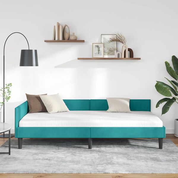 vidaXL Corner Bed Frame with Headboard Turquoise 90 cm x 190 cm Velvet