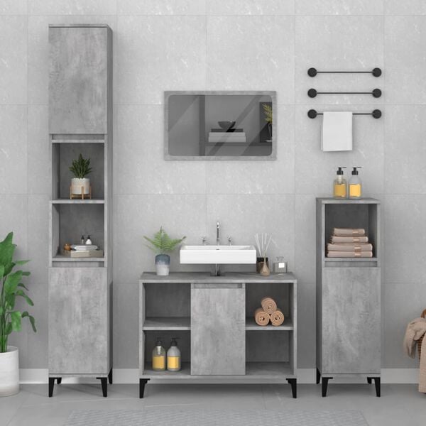 vidaXL 2 Piece Bathroom Furniture Set Concrete Grey Engineered Wood