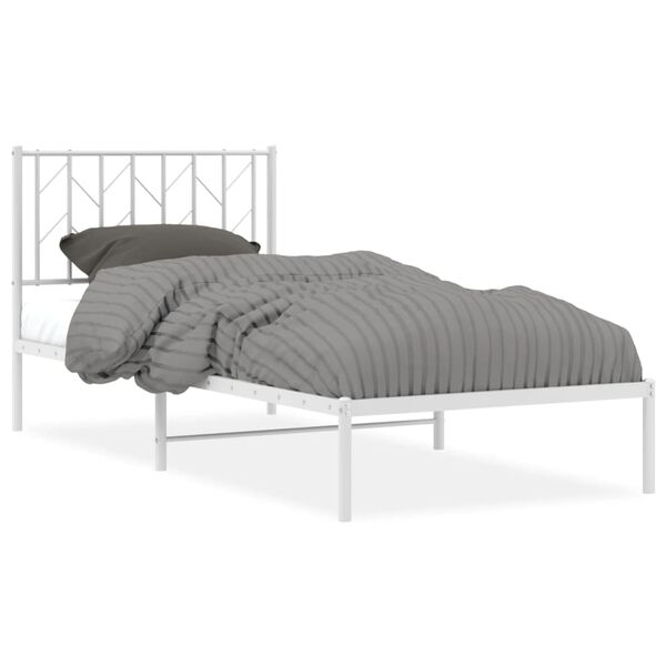 vidaXL Metal Bed Frame without Mattress with Headboard White 90x200cm