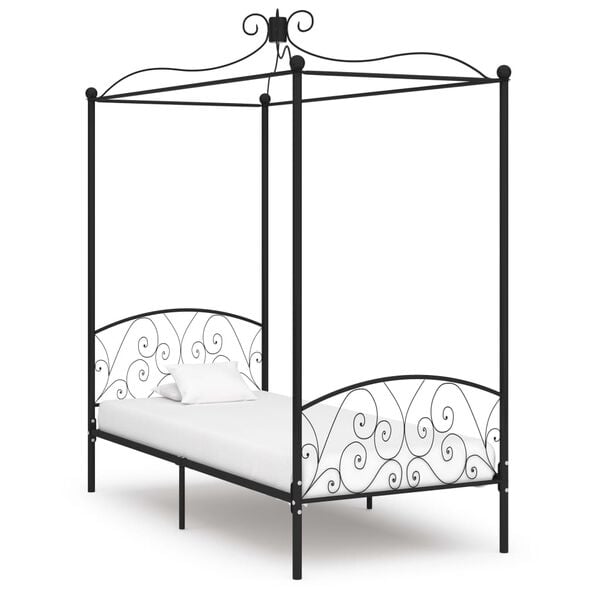 vidaXL Canopy Bed Frame without Mattress Black Metal 100x200 cm