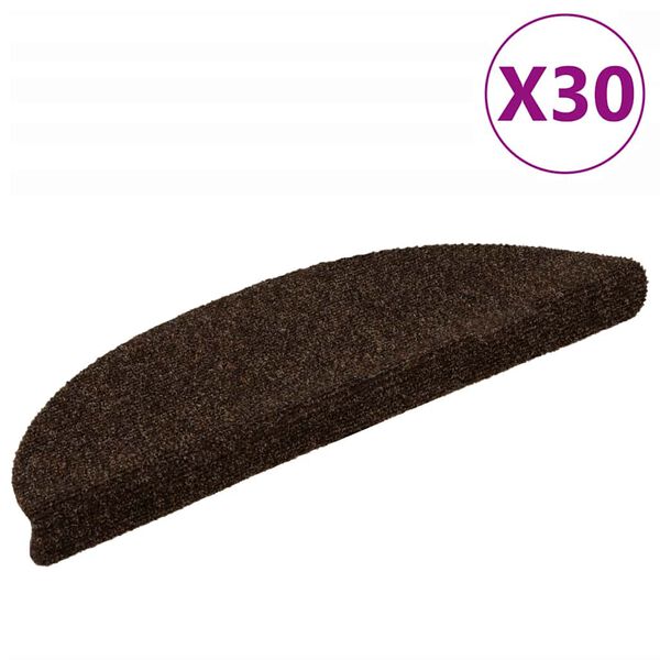 vidaXL Stair Mats Self-adhesive 30 pcs 56x17x3 cm Brown Half Round