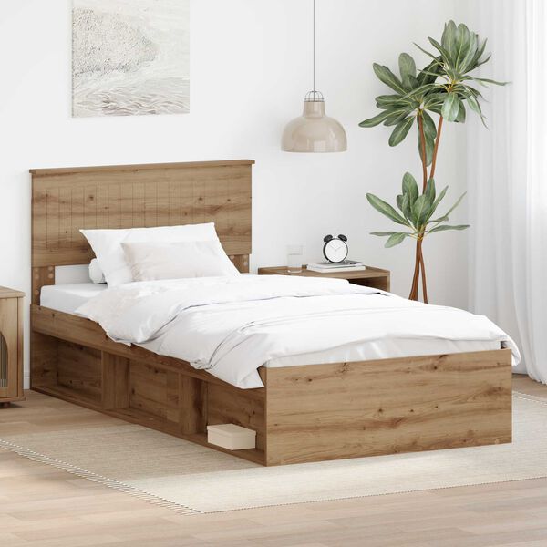 vidaXL Bed Frame Artisian Oak 100 x 200 cm Solid Pine Wood