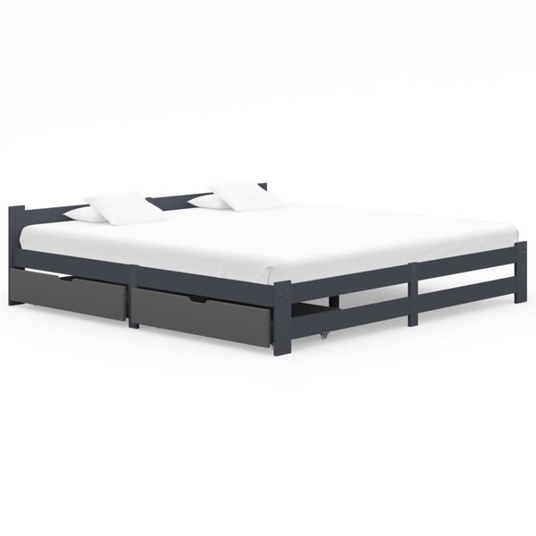 vidaXL Bed Frame without Mattress Dark Grey Solid Pinewood 200x200 cm (322025+321990)