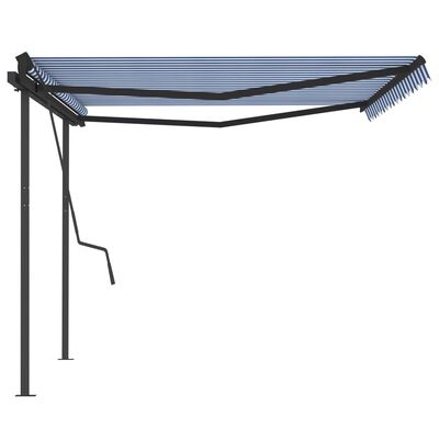 vidaXL Automatic Retractable Awning with Posts 4.5x3.5 m Blue & White