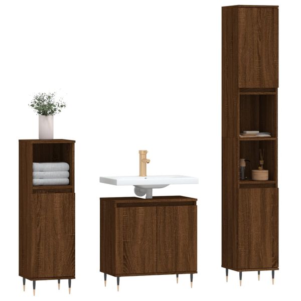vidaXL 3 Piece Bathroom Cabinet Set Brown Oak Engineered Wood