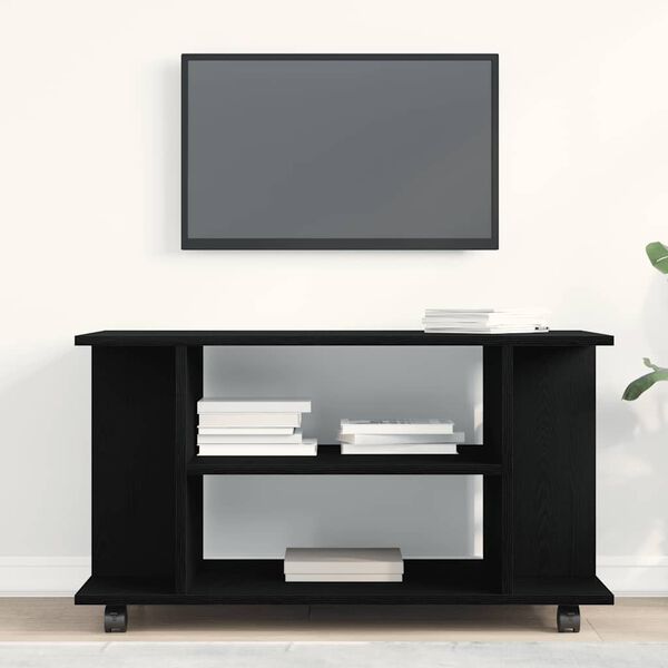 vidaXL TV Cabinet with Castors Black Oak 80x40x45 cm Engineered Wood