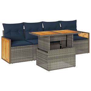 vidaXL 5 Piece Garden Sofa Set with Cushions Grey Poly Rattan Acacia