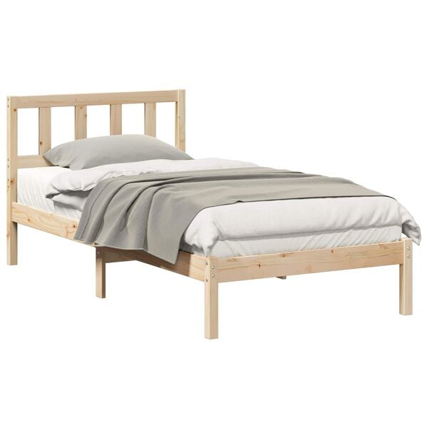 vidaXL Bed Frame with Headboard Brown 100 x 200 cm Solid Pine Wood