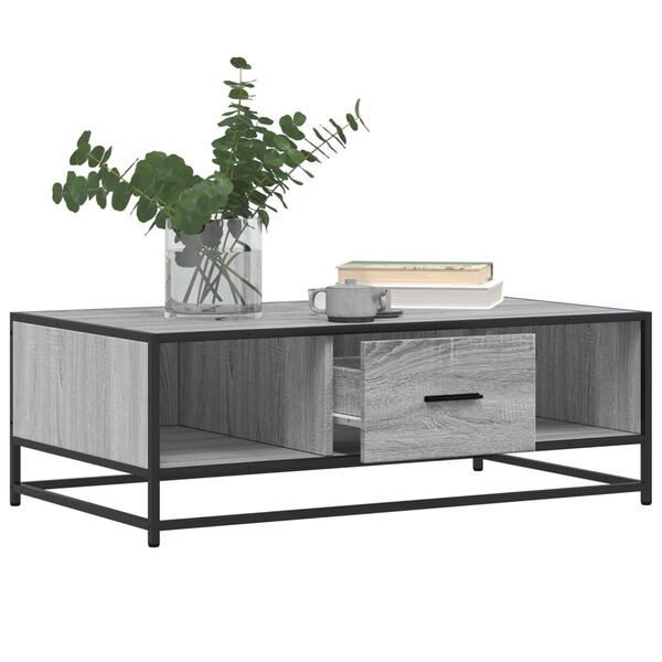 vidaXL Coffee Table Grey Sonoma 100x57x35 cm Engineered Wood and Metal