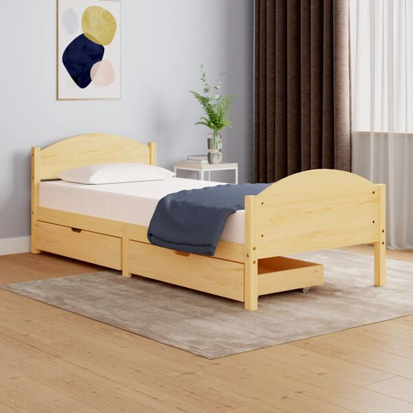 vidaXL Bed Frame without Mattress with 2 Drawers Solid Wood 90x200 cm