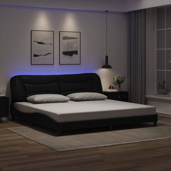 vidaXL Bed Frame with LED without Mattress "Hvar" Black 200x200 cm