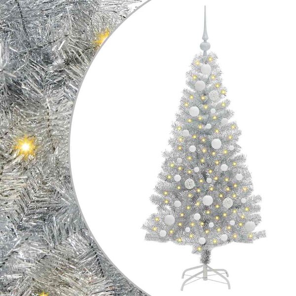 vidaXL Christmas Tree with 150 LEDs with Stand Silver 120 cm PET