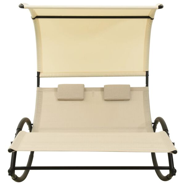 vidaXL Double Sun Lounger with Canopy Textilene Cream
