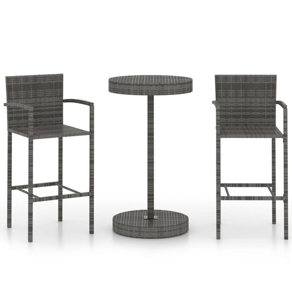 vidaXL 3 Piece Garden Bar Set Poly Rattan Grey