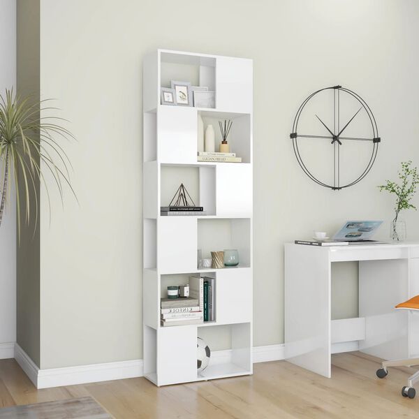 vidaXL Book Cabinet Room Divider High Gloss White 60x24x186 cm