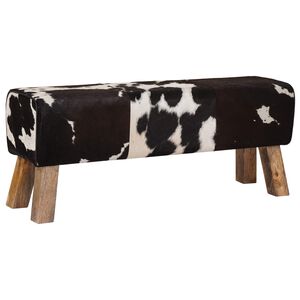 vidaXL Bench 110 x 30 x 45 cm Real Leather Black and White
