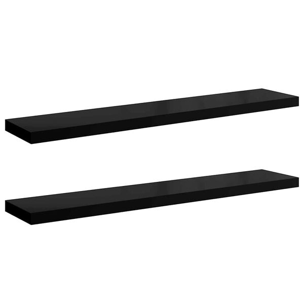 vidaXL Floating Wall Shelves 2 pcs High Gloss Black 120x23.5x3.8 cm MDF