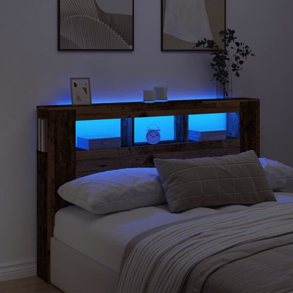 vidaXL LED Headboard Old Wood 160x18.5x103.5 cm Engineered Wood