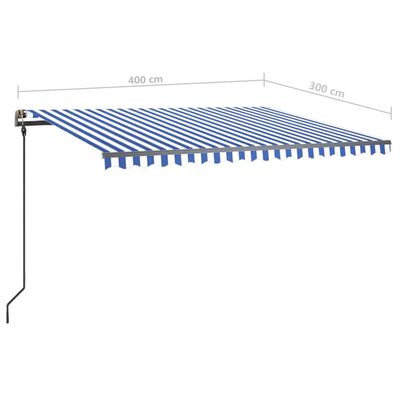 vidaXL Automatic Retractable Awning with Posts 4x3 m Blue and White