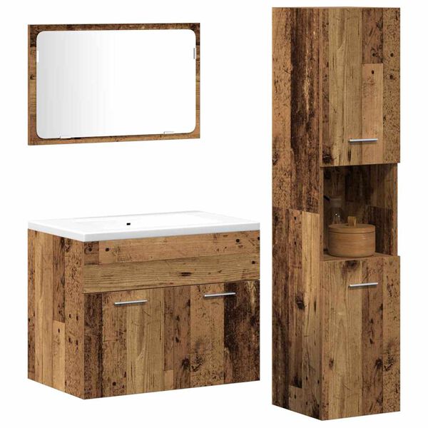 vidaXL Bathroom Furniture Set with Door 3 pcs Old Wood Engineered Wood