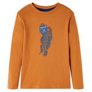 vidaXL Kids' T-shirt with Long Sleeves Dark Ochre 128