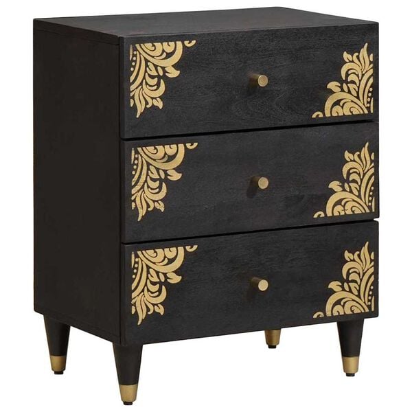 vidaXL Bedside Cabinet Black 50 x 33 x 62 cm Solid Mango Wood
