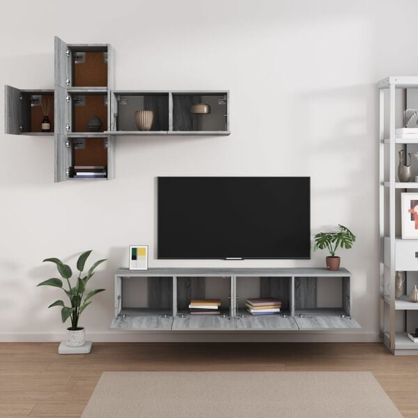 vidaXL 7 Piece TV Cabinet Set Grey Sonoma Engineered Wood