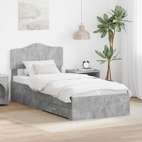 vidaXL Bed Frame with Drawer Concrete Grey 90 x 200 cm Engineered Wood